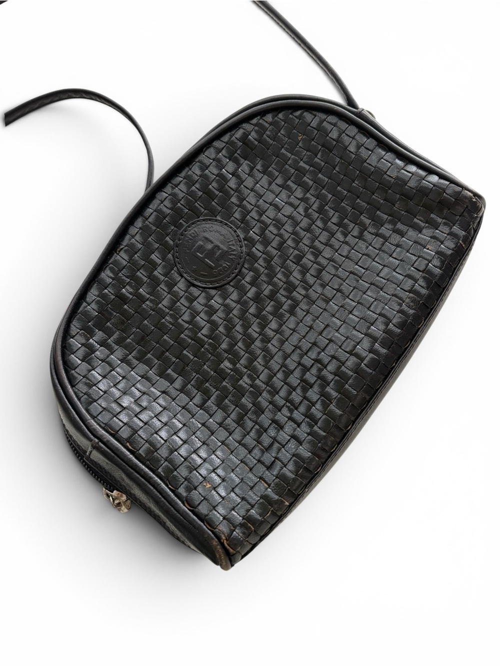 Fendi Vintage Woven Leather Crossbody Bag Black - Picture 2 of 10